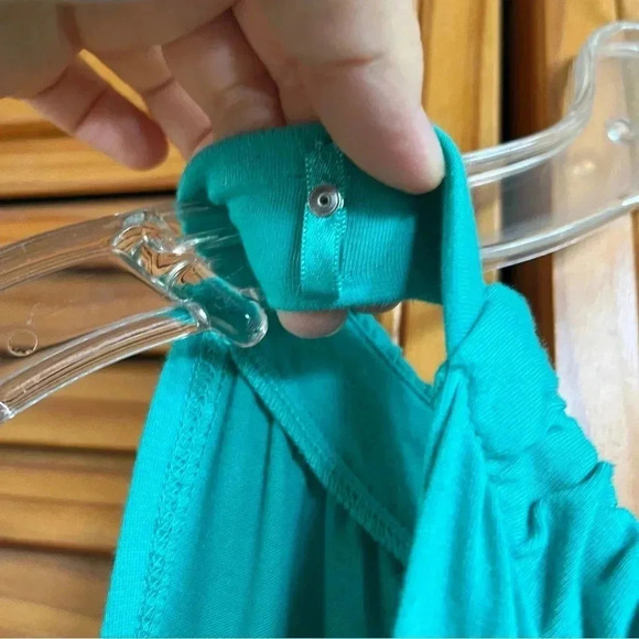 Talbots Sleeveless Aqua Color Soft Knit Maxi Dress Petites Size P Tiered Flowy - Picture 6 of 8